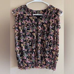 Justice Black Floral Sleeveless Ruffle Mesh Peasant Top with Black Tank attached
